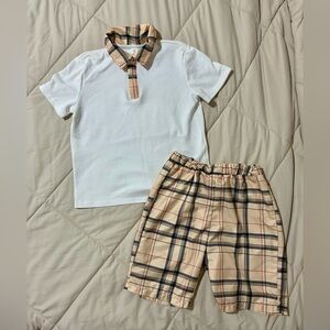 White Polo with Plaid Collar 8Y